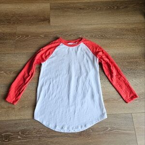 NEW Women's White Burnt Orange Quarter Sleeve Long Sleeve Baseball Tee Shirt